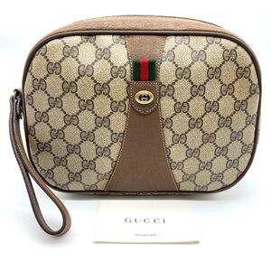 Gucci Beige and Brown Monogram Clutch Wristlet